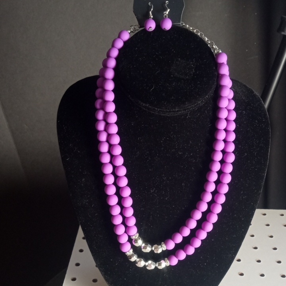 Elegant Purple Beaded Necklace Set